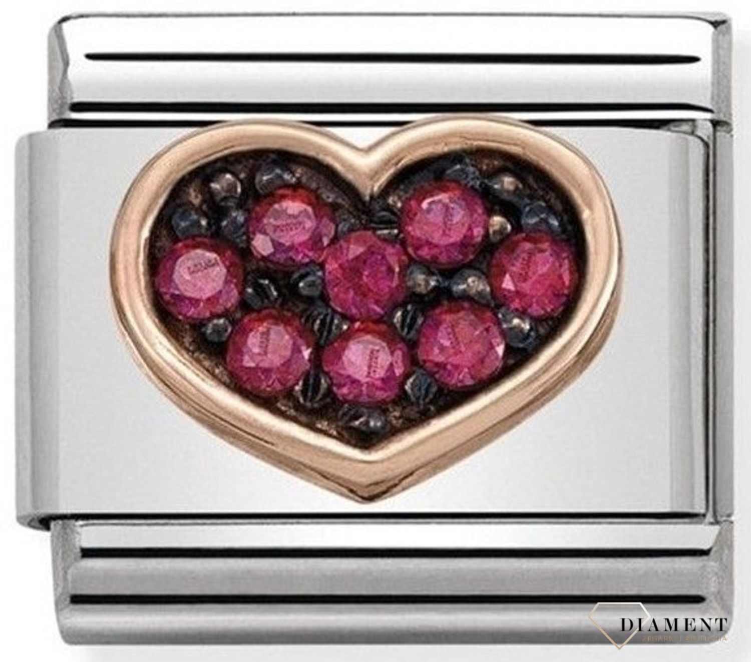 Nomination Link 9K zawieszka różowe złoto 'Serce z czerwonymi cyrkoniami' 430311 01 biżuteria nomination nomination zawieszki nomination baza.jpg